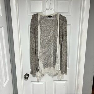 AGB Beige and Cream Open-Front Cardigan Size L